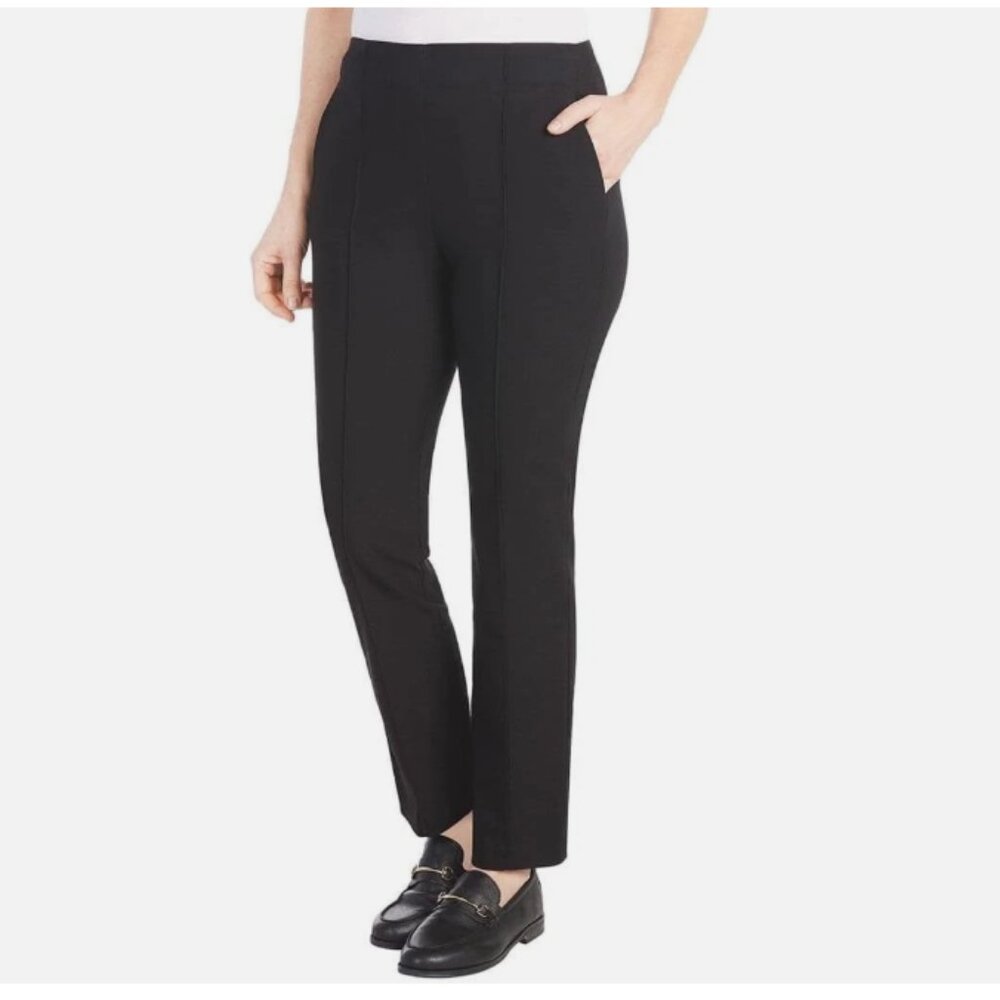 Hilary Radley Women's Ponte Pull-On Mid Rise Slim Leg Pants, Black, Small